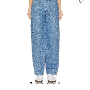 Leopard Print Blue Wide Leg Jeans